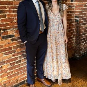 ASTR The Label Primrose Dress in Peach Multi Floral: Size Small